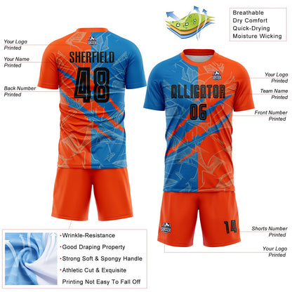 Custom Graffiti Pattern Black Blue-Orange Scratch Sublimation Soccer Uniform Jersey - Sky-Custom