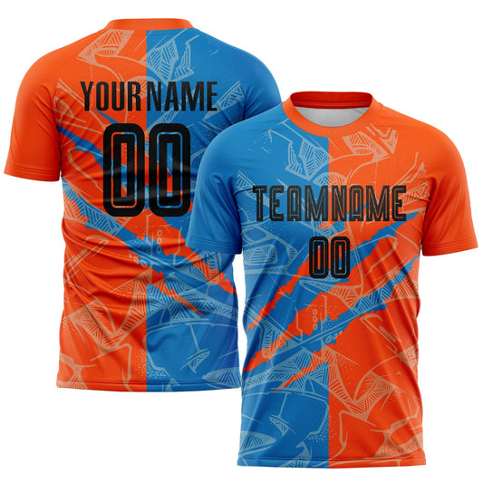 Custom Graffiti Pattern Black Blue-Orange Scratch Sublimation Soccer Uniform Jersey - Sky-Custom