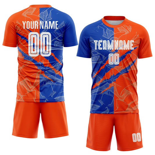 Custom Graffiti Pattern Thunder Blue-Orange Scratch Sublimation Soccer Uniform Jersey - Sky-Custom