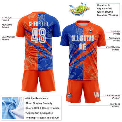 Custom Graffiti Pattern Thunder Blue-Orange Scratch Sublimation Soccer Uniform Jersey - Sky-Custom
