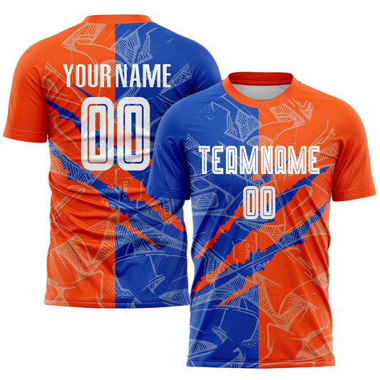 Custom Graffiti Pattern Thunder Blue-Orange Scratch Sublimation Soccer Uniform Jersey - Sky-Custom