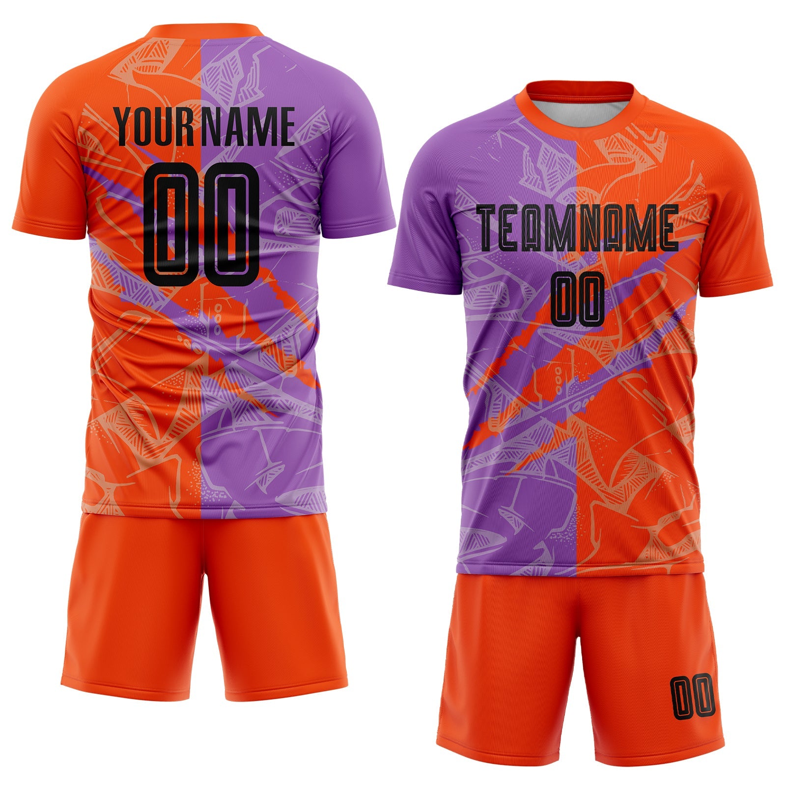 Custom Graffiti Pattern Black Medium Purple-Orange Scratch Sublimation Soccer Uniform Jersey - Sky-Custom