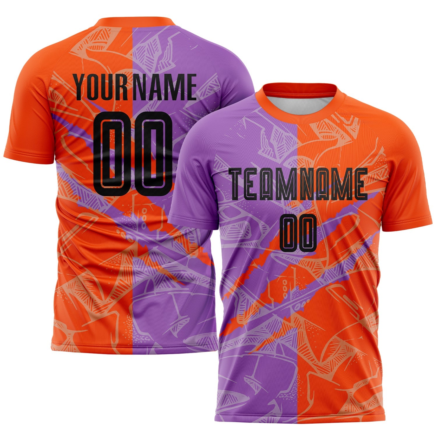 Custom Graffiti Pattern Black Medium Purple-Orange Scratch Sublimation Soccer Uniform Jersey - Sky-Custom