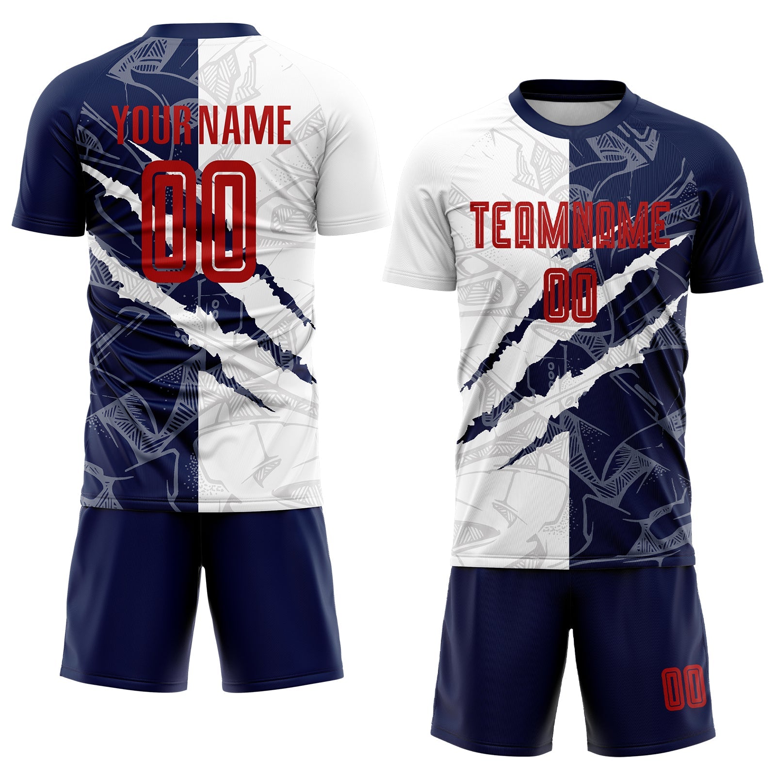 Custom Graffiti Pattern Red-Navy Scratch Sublimation Soccer Uniform Jersey - Sky-Custom