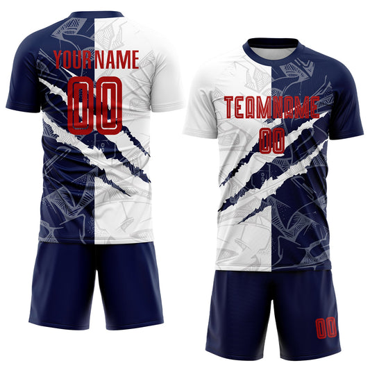 Custom Graffiti Pattern Red-Navy Scratch Sublimation Soccer Uniform Jersey - Sky-Custom