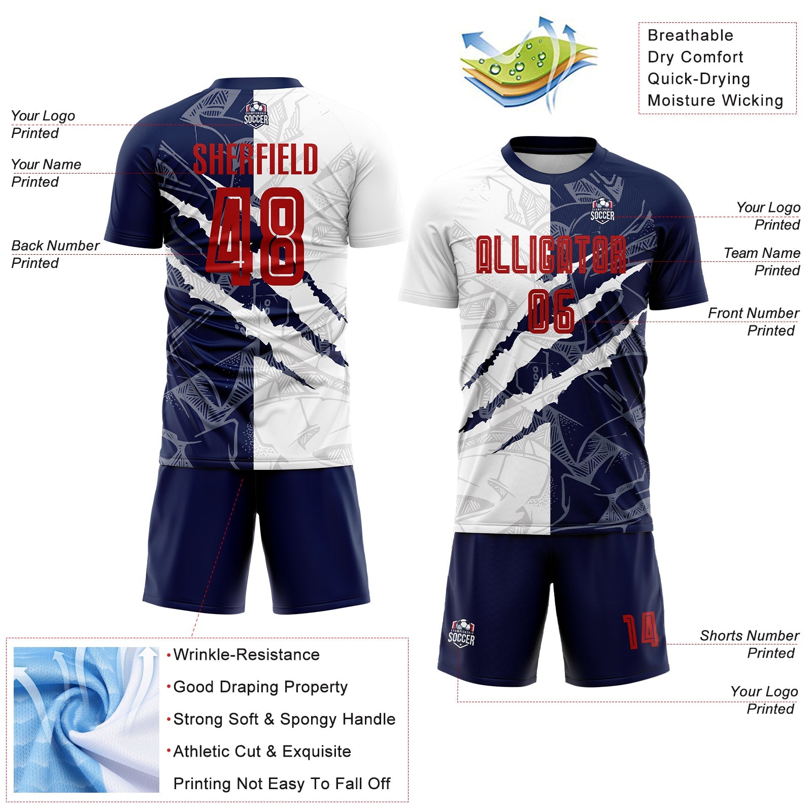 Custom Graffiti Pattern Red-Navy Scratch Sublimation Soccer Uniform Jersey - Sky-Custom