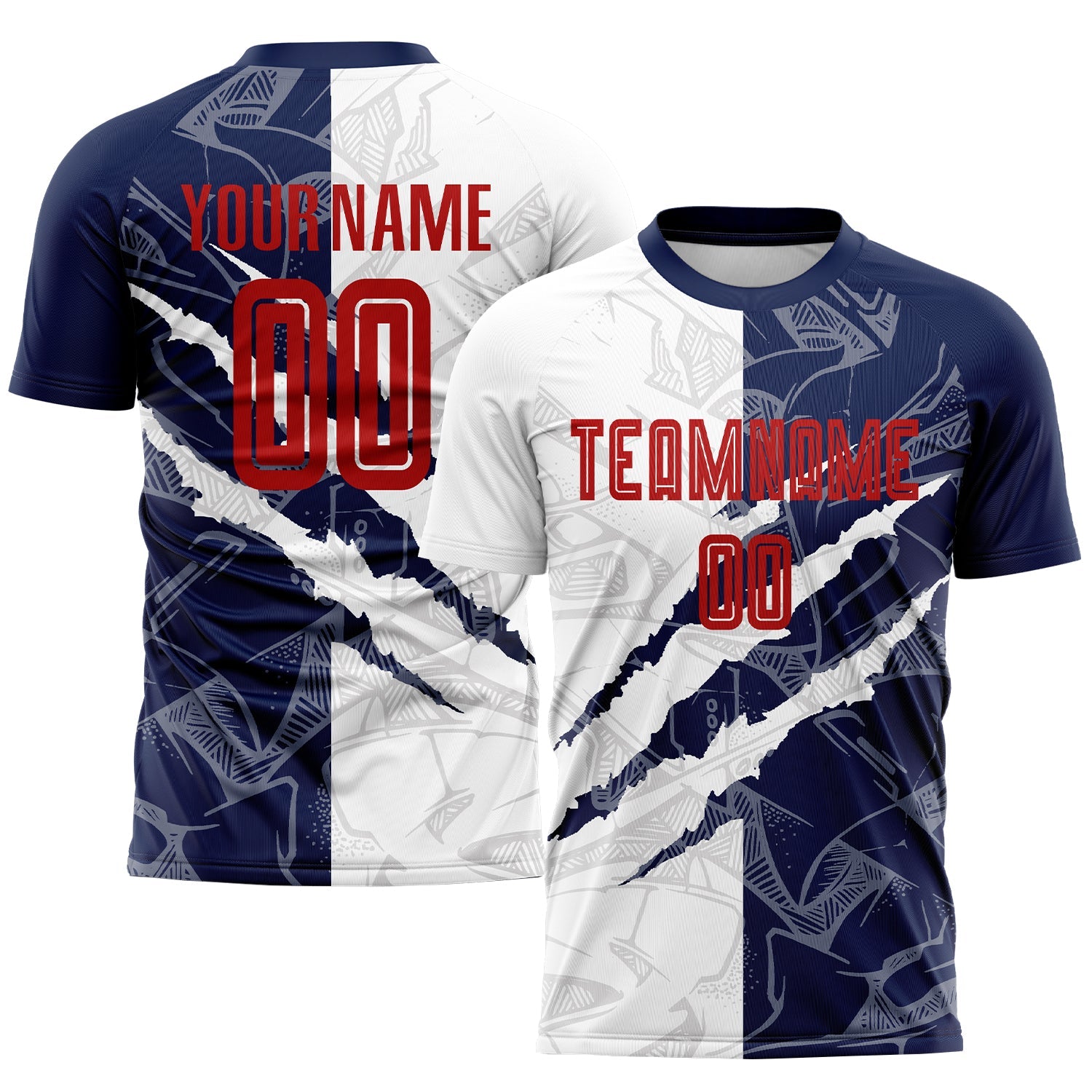 Custom Graffiti Pattern Red-Navy Scratch Sublimation Soccer Uniform Jersey - Sky-Custom