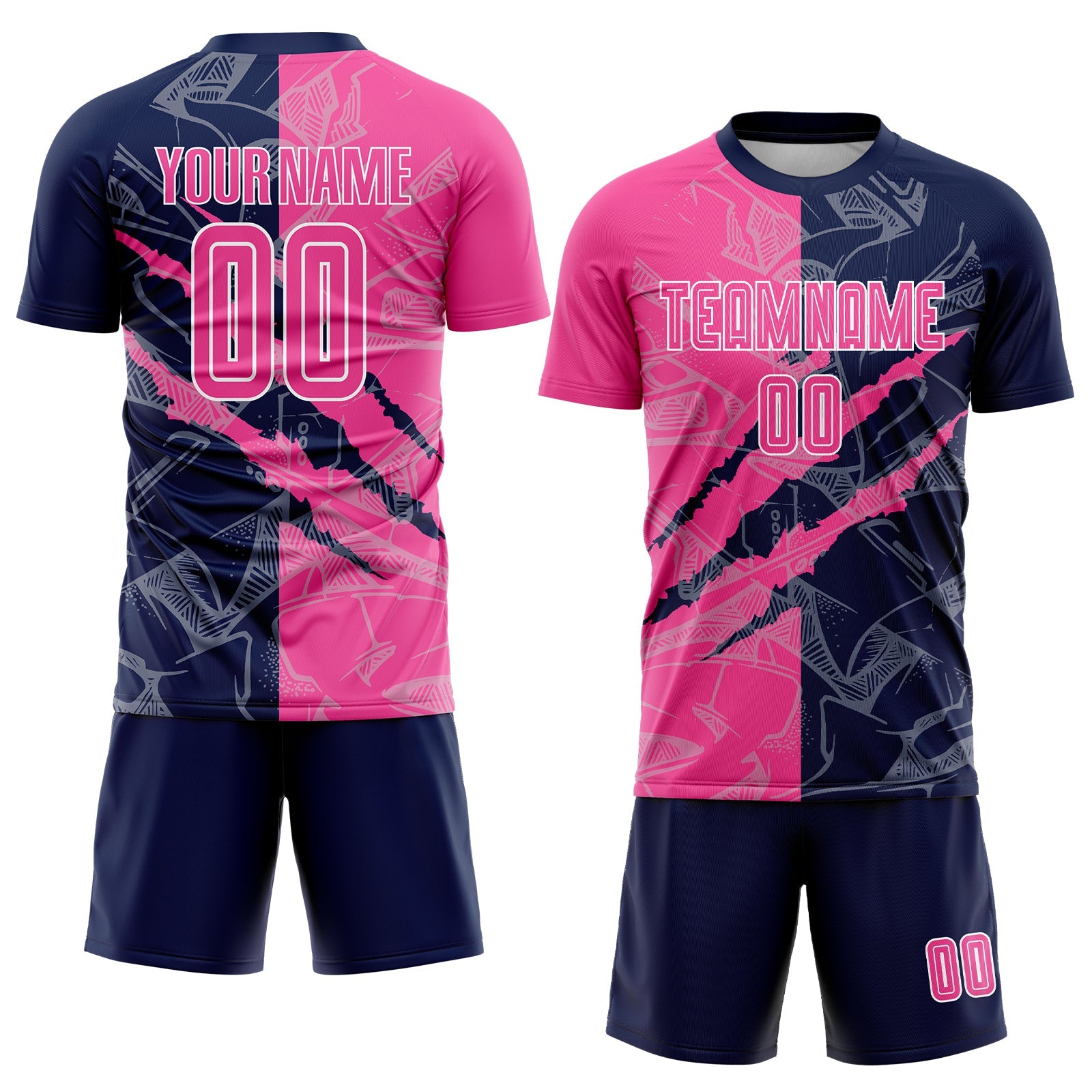 Custom Graffiti Pattern Pink-Navy Scratch Sublimation Soccer Uniform Jersey - Sky-Custom