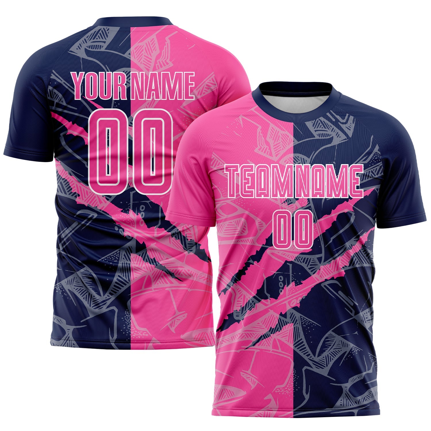 Custom Graffiti Pattern Pink-Navy Scratch Sublimation Soccer Uniform Jersey - Sky-Custom