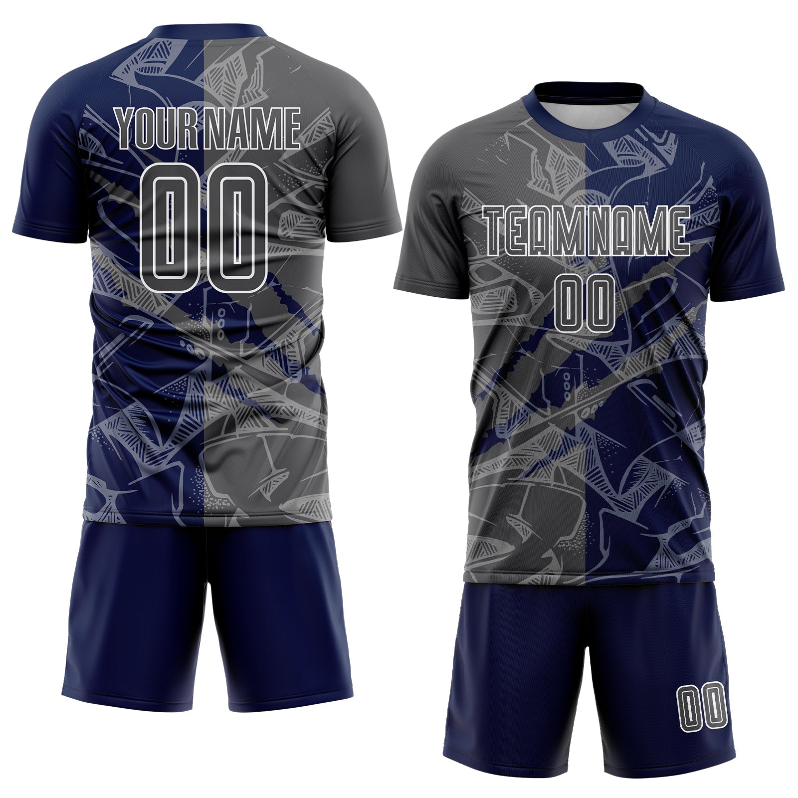 Custom Graffiti Pattern Steel Gray-Navy Scratch Sublimation Soccer Uniform Jersey - Sky-Custom