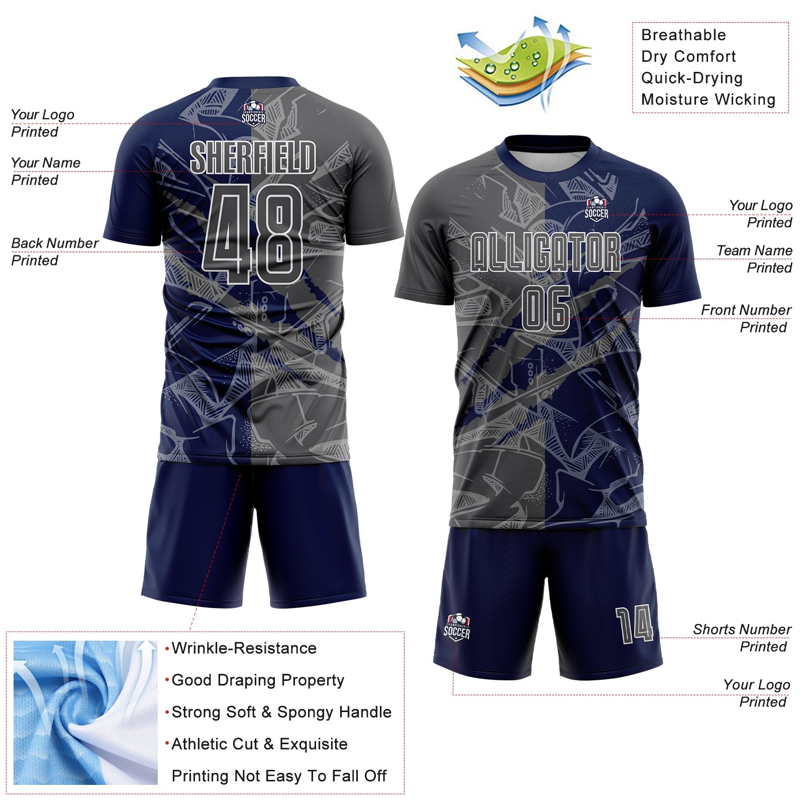 Custom Graffiti Pattern Steel Gray-Navy Scratch Sublimation Soccer Uniform Jersey - Sky-Custom