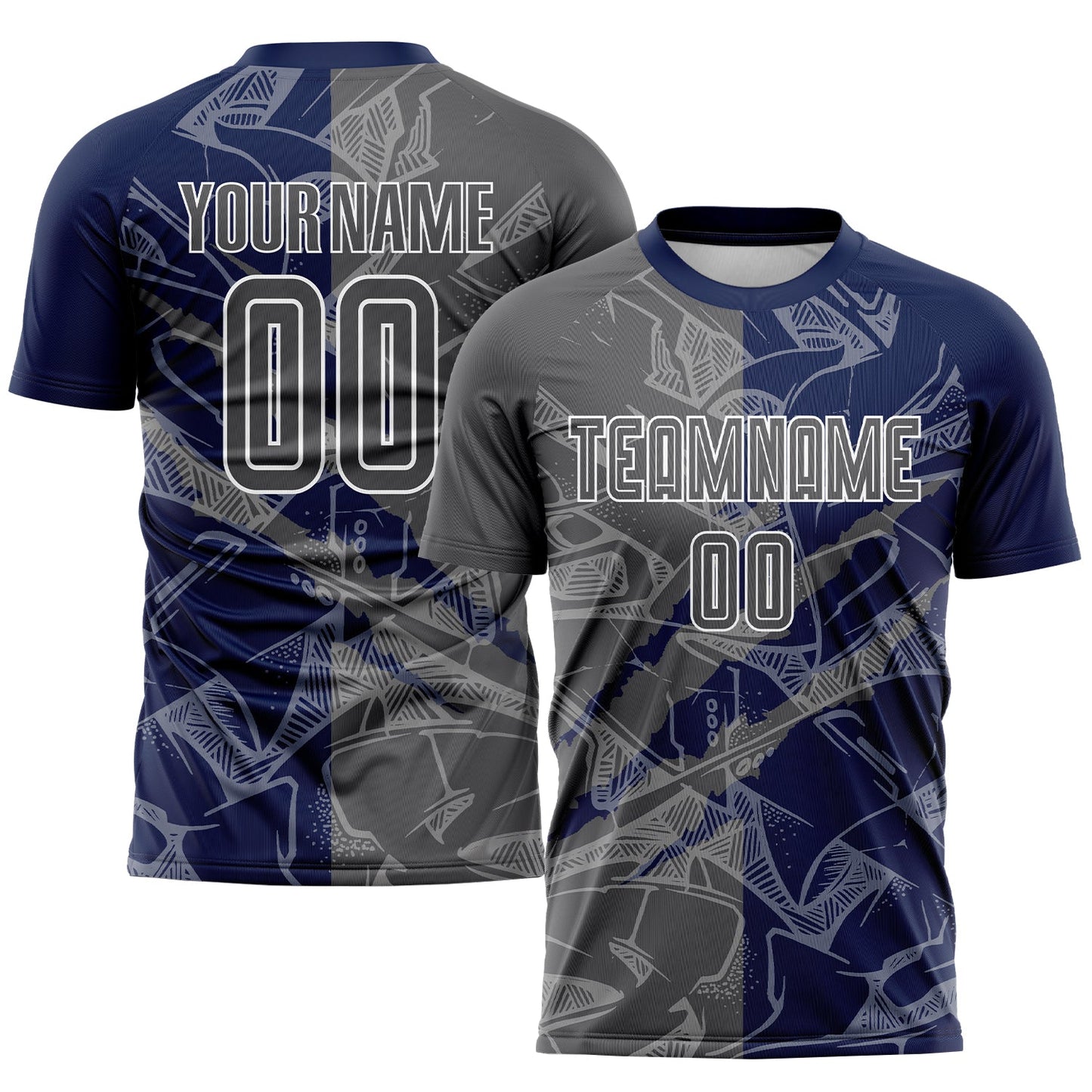 Custom Graffiti Pattern Steel Gray-Navy Scratch Sublimation Soccer Uniform Jersey - Sky-Custom