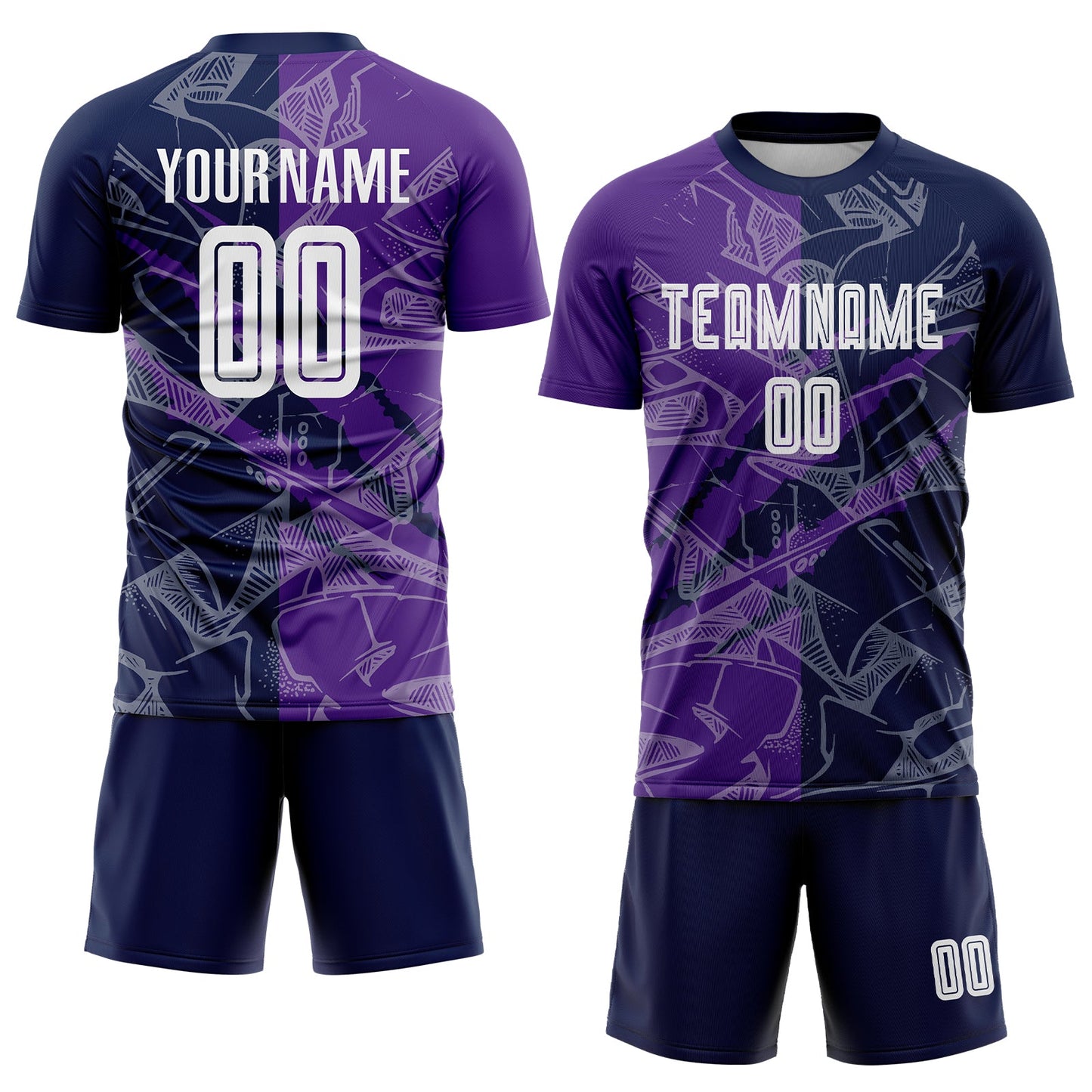 Custom Graffiti Pattern Purple-Navy Scratch Sublimation Soccer Uniform Jersey - Sky-Custom