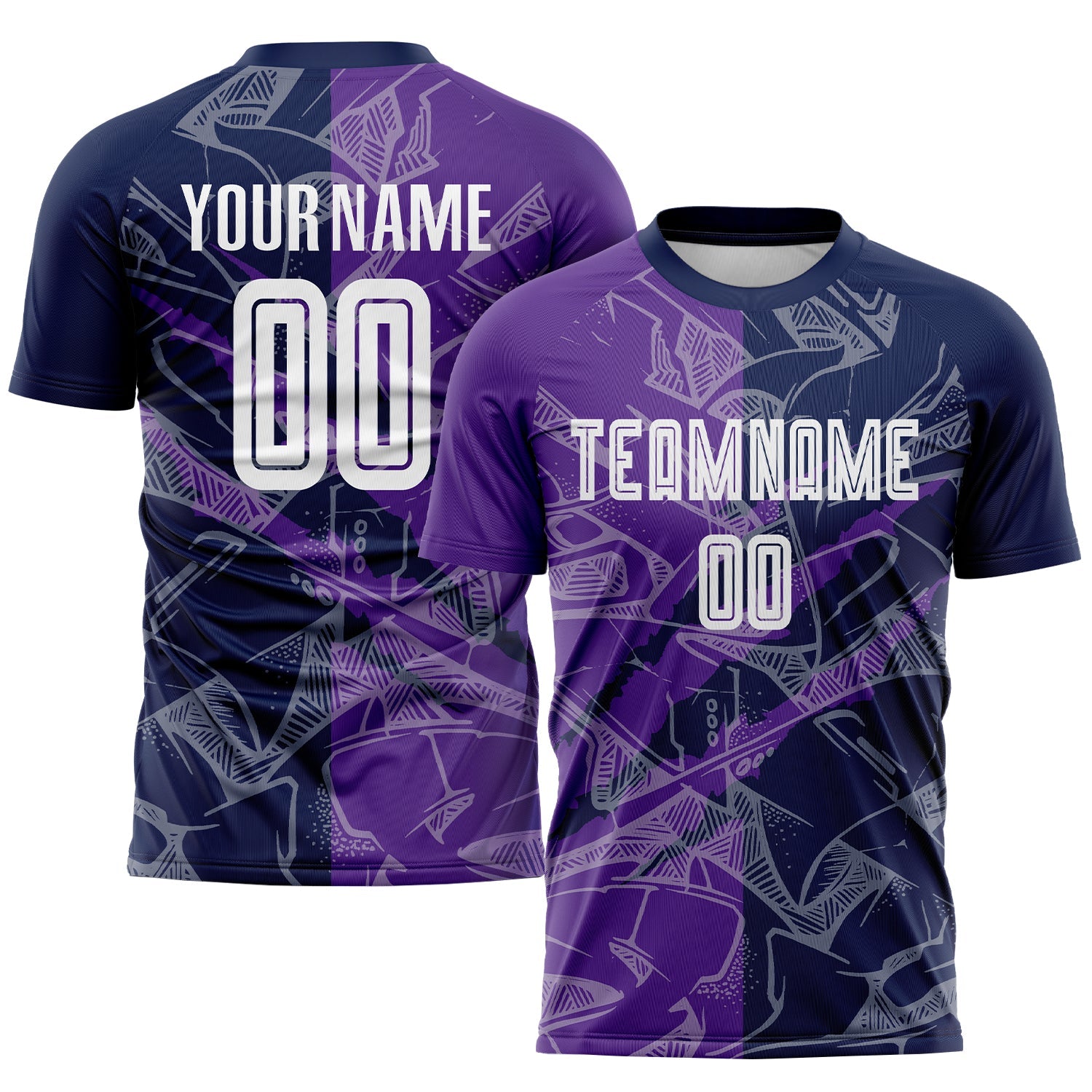 Custom Graffiti Pattern Purple-Navy Scratch Sublimation Soccer Uniform Jersey - Sky-Custom