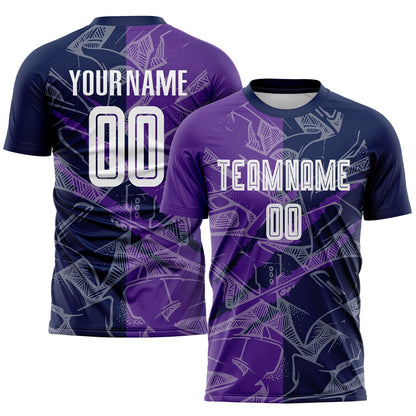 Custom Graffiti Pattern Purple-Navy Scratch Sublimation Soccer Uniform Jersey - Sky-Custom
