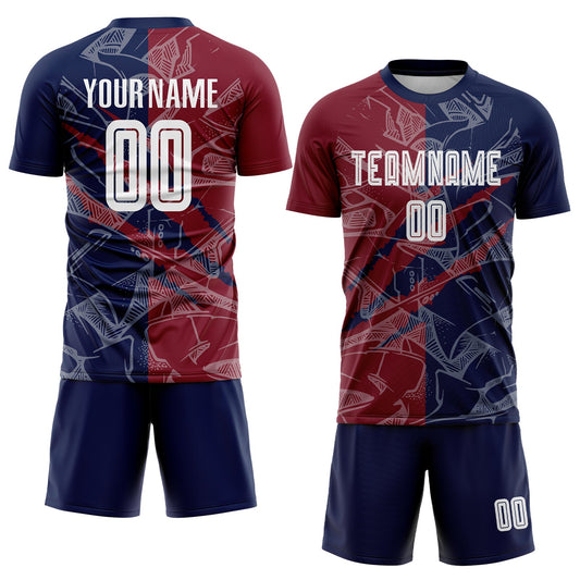 Custom Graffiti Pattern Crimson-Navy Scratch Sublimation Soccer Uniform Jersey - Sky-Custom