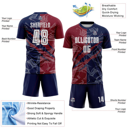 Custom Graffiti Pattern Crimson-Navy Scratch Sublimation Soccer Uniform Jersey - Sky-Custom