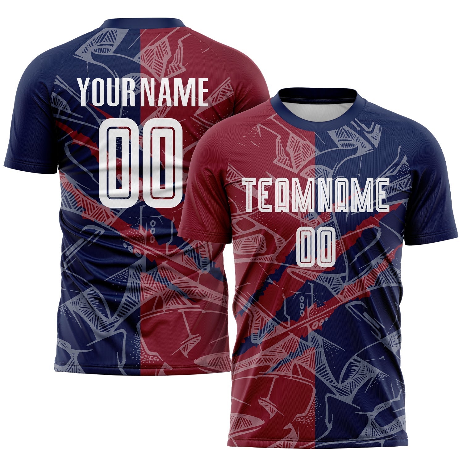 Custom Graffiti Pattern Crimson-Navy Scratch Sublimation Soccer Uniform Jersey - Sky-Custom