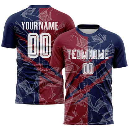 Custom Graffiti Pattern Crimson-Navy Scratch Sublimation Soccer Uniform Jersey - Sky-Custom
