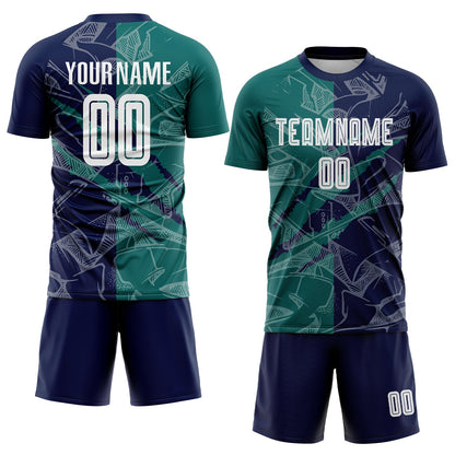 Custom Graffiti Pattern Teal-Navy Scratch Sublimation Soccer Uniform Jersey - Sky-Custom