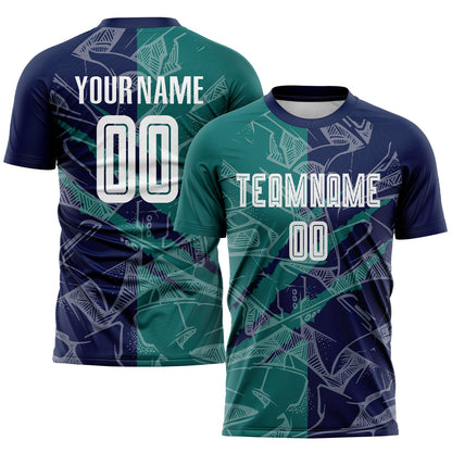 Custom Graffiti Pattern Teal-Navy Scratch Sublimation Soccer Uniform Jersey - Sky-Custom