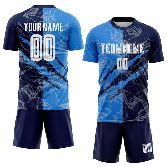 Custom Graffiti Pattern Powder Blue-Navy Scratch Sublimation Soccer Uniform Jersey - Sky-Custom