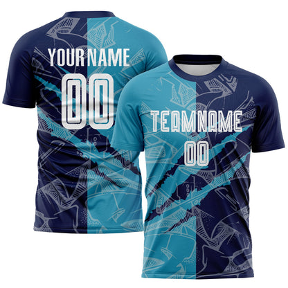Custom Graffiti Pattern Panther Blue-Navy Scratch Sublimation Soccer Uniform Jersey - Sky-Custom