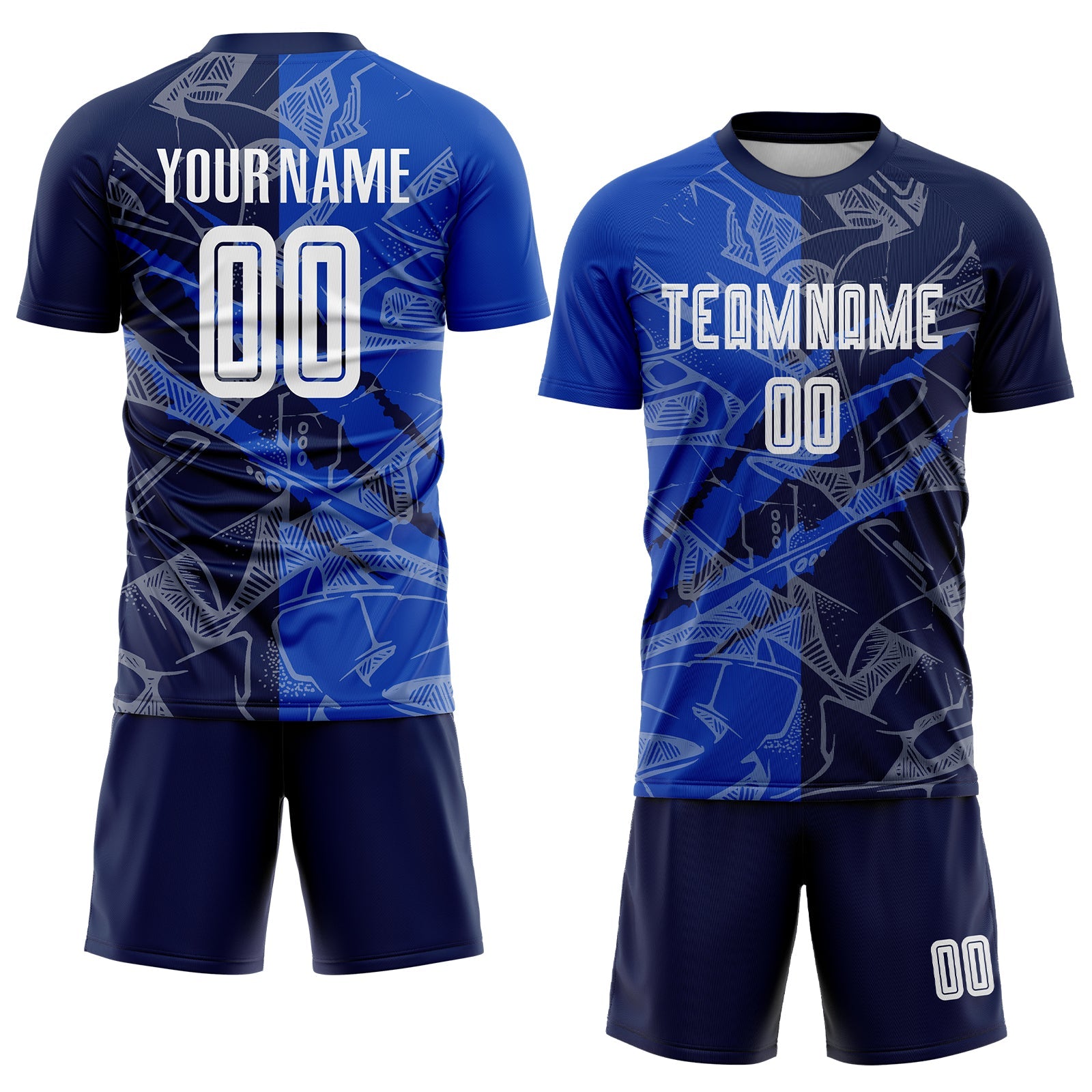 Custom Graffiti Pattern Thunder Blue-Navy Scratch Sublimation Soccer Uniform Jersey - Sky-Custom