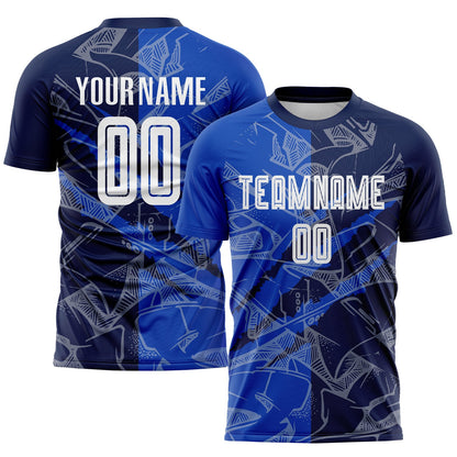 Custom Graffiti Pattern Thunder Blue-Navy Scratch Sublimation Soccer Uniform Jersey - Sky-Custom