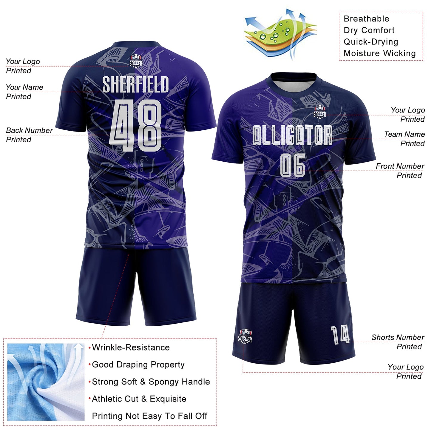 Custom Graffiti Pattern Dark Purple-Navy Scratch Sublimation Soccer Uniform Jersey - Sky-Custom