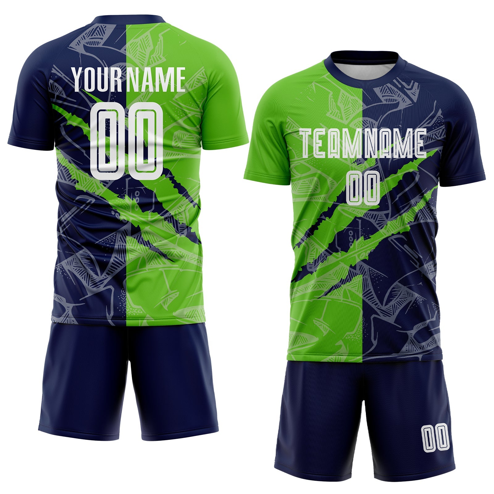 Custom Graffiti Pattern Aurora Green-Navy Scratch Sublimation Soccer Uniform Jersey - Sky-Custom