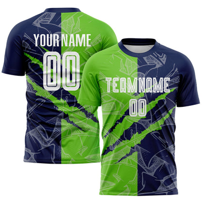Custom Graffiti Pattern Aurora Green-Navy Scratch Sublimation Soccer Uniform Jersey - Sky-Custom