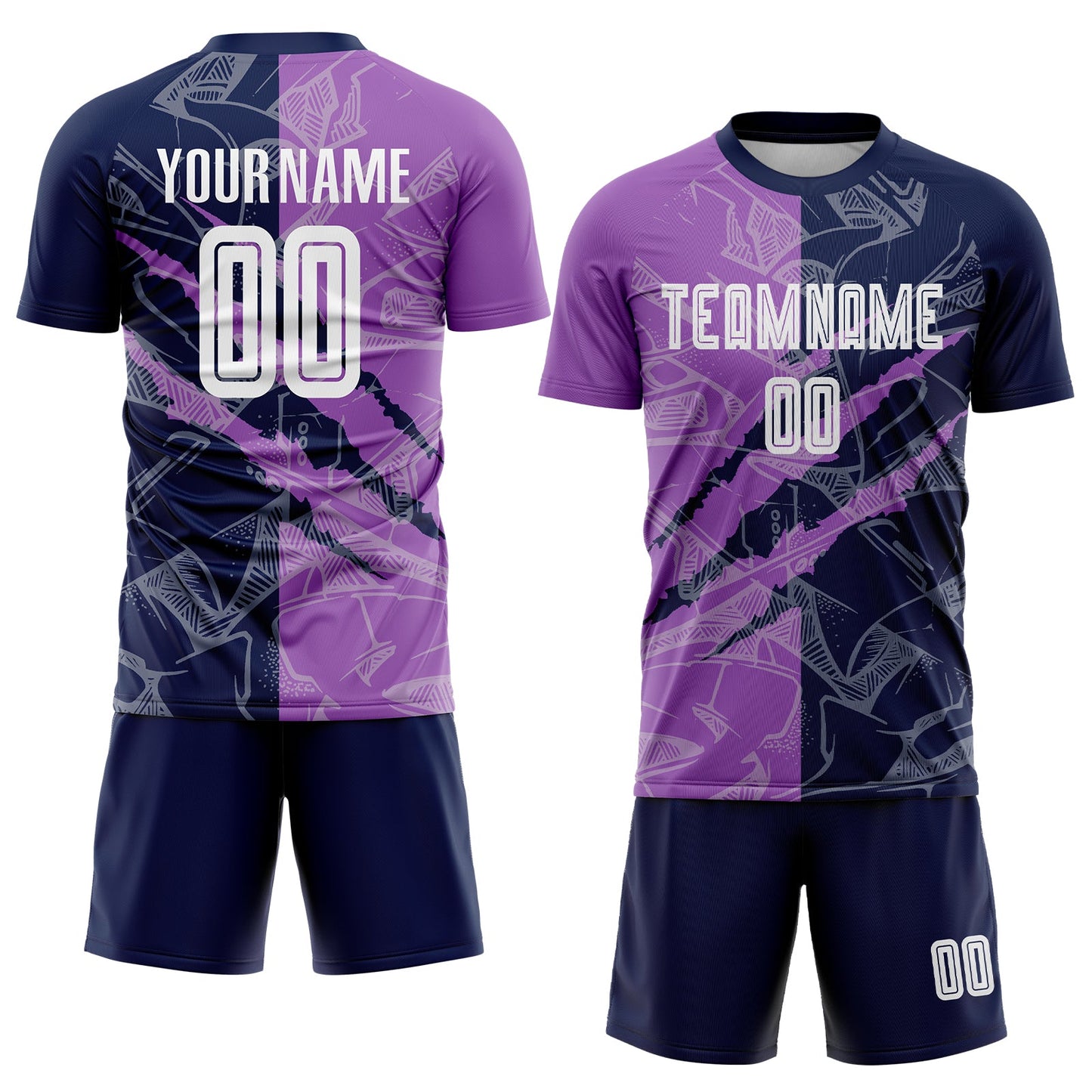 Custom Graffiti Pattern Medium Purple-Navy Scratch Sublimation Soccer Uniform Jersey - Sky-Custom