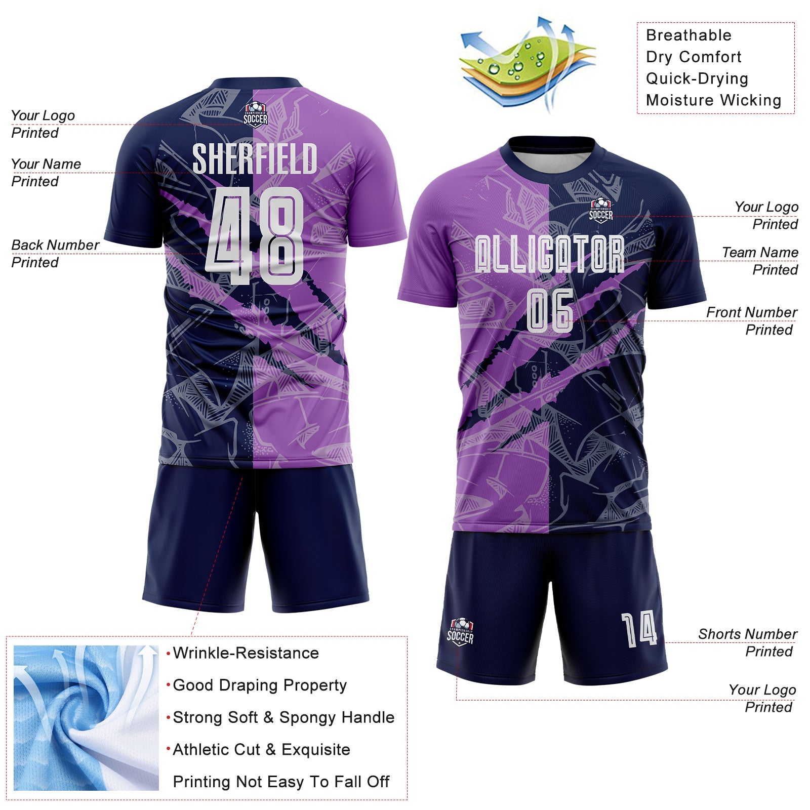 Custom Graffiti Pattern Medium Purple-Navy Scratch Sublimation Soccer Uniform Jersey - Sky-Custom
