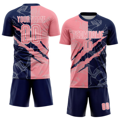 Custom Graffiti Pattern Medium Pink-Navy Scratch Sublimation Soccer Uniform Jersey - Sky-Custom