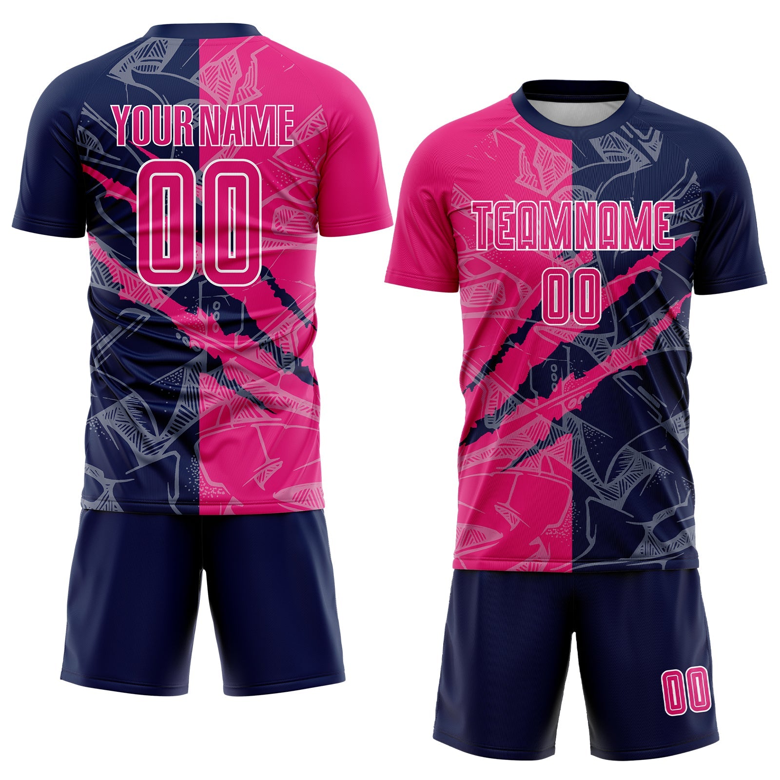 Custom Graffiti Pattern Hot Pink-Navy Scratch Sublimation Soccer Uniform Jersey - Sky-Custom