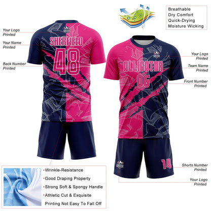 Custom Graffiti Pattern Hot Pink-Navy Scratch Sublimation Soccer Uniform Jersey - Sky-Custom