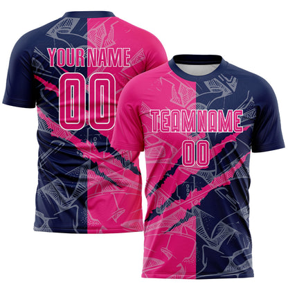 Custom Graffiti Pattern Hot Pink-Navy Scratch Sublimation Soccer Uniform Jersey - Sky-Custom