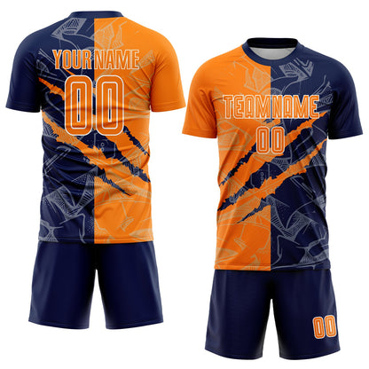 Custom Graffiti Pattern Bay Orange-Navy Scratch Sublimation Soccer Uniform Jersey - Sky-Custom