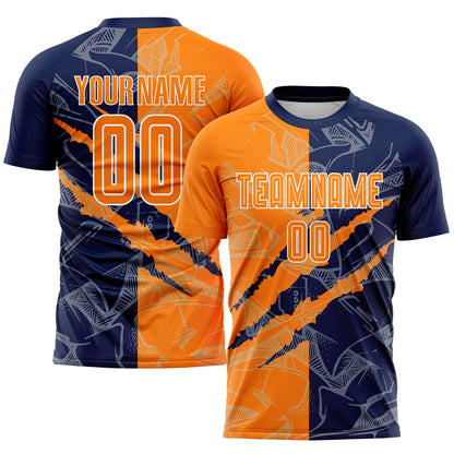 Custom Graffiti Pattern Bay Orange-Navy Scratch Sublimation Soccer Uniform Jersey - Sky-Custom