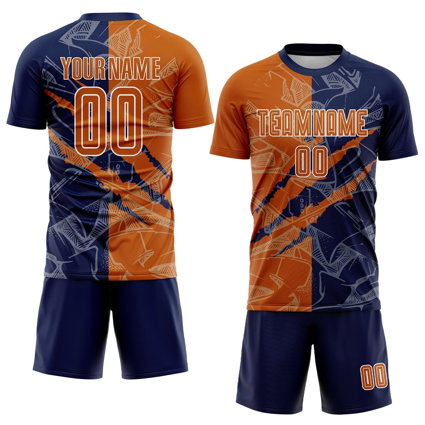 Custom Graffiti Pattern Texas Orange-Navy Scratch Sublimation Soccer Uniform Jersey - Sky-Custom