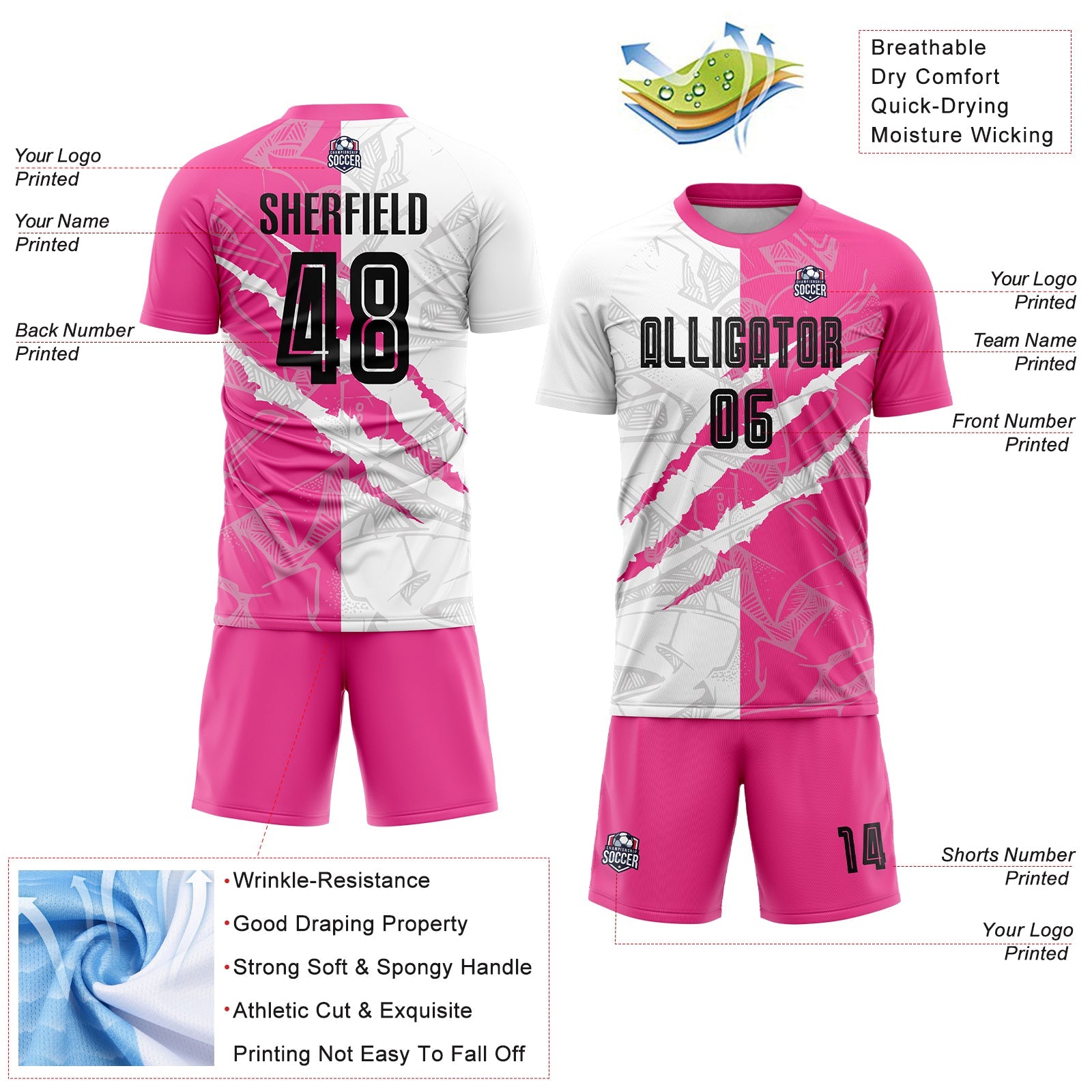 Custom Graffiti Pattern Black-Pink Scratch Sublimation Soccer Uniform Jersey - Sky-Custom