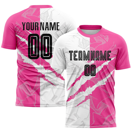 Custom Graffiti Pattern Black-Pink Scratch Sublimation Soccer Uniform Jersey - Sky-Custom