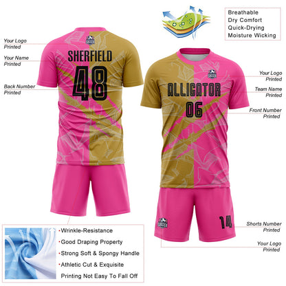 Custom Graffiti Pattern Black Old Gold-Pink Scratch Sublimation Soccer Uniform Jersey - Sky-Custom