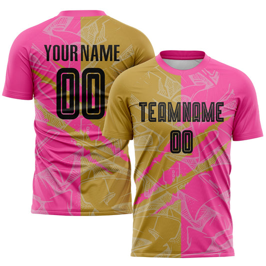 Custom Graffiti Pattern Black Old Gold-Pink Scratch Sublimation Soccer Uniform Jersey - Sky-Custom