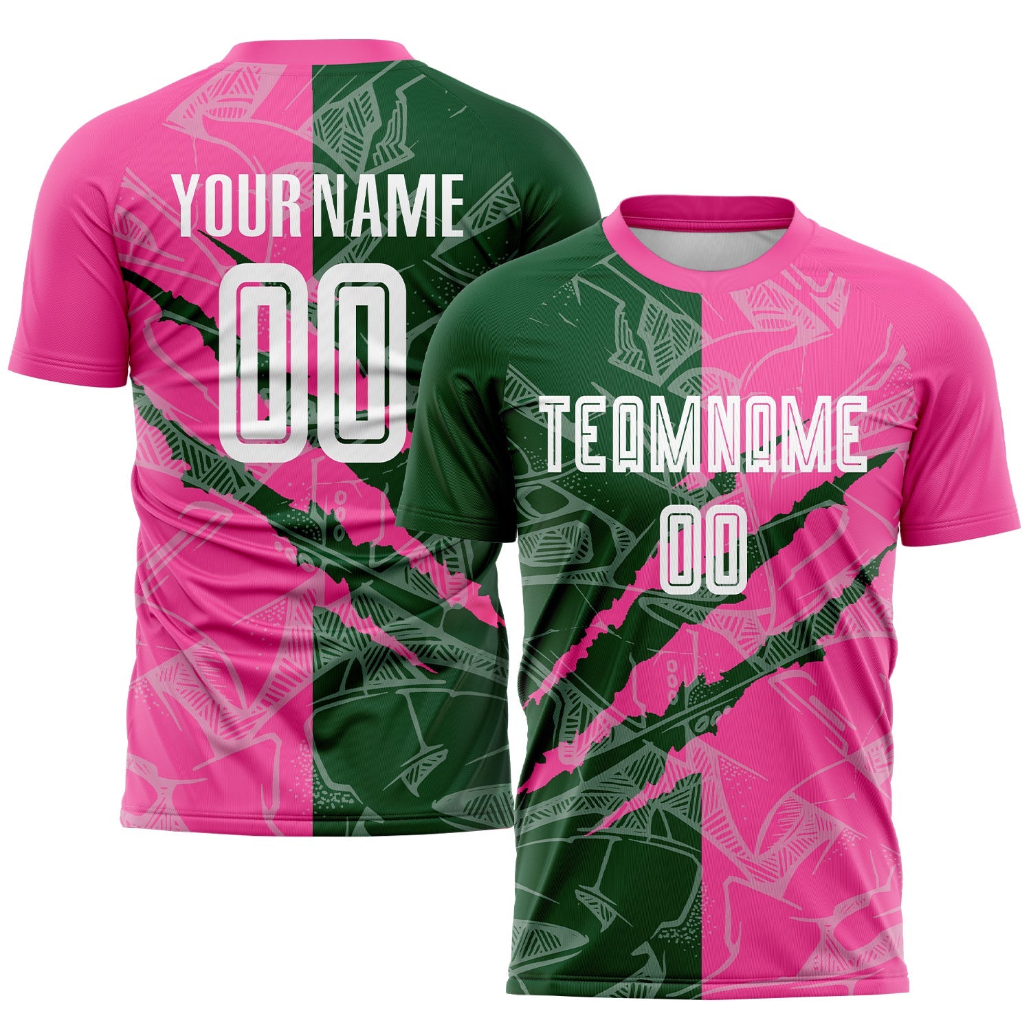 Custom Graffiti Pattern Green-Pink Scratch Sublimation Soccer Uniform Jersey - Sky-Custom