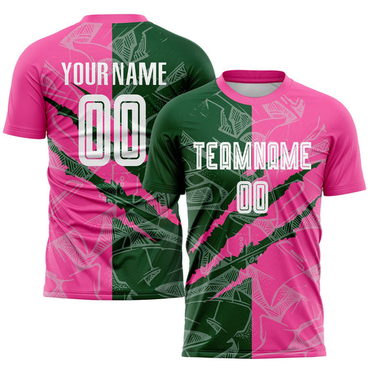 Custom Graffiti Pattern Green-Pink Scratch Sublimation Soccer Uniform Jersey - Sky-Custom