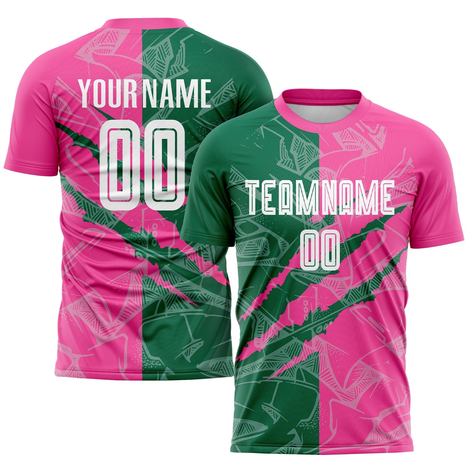 Custom Graffiti Pattern Kelly Green-Pink Scratch Sublimation Soccer Uniform Jersey - Sky-Custom