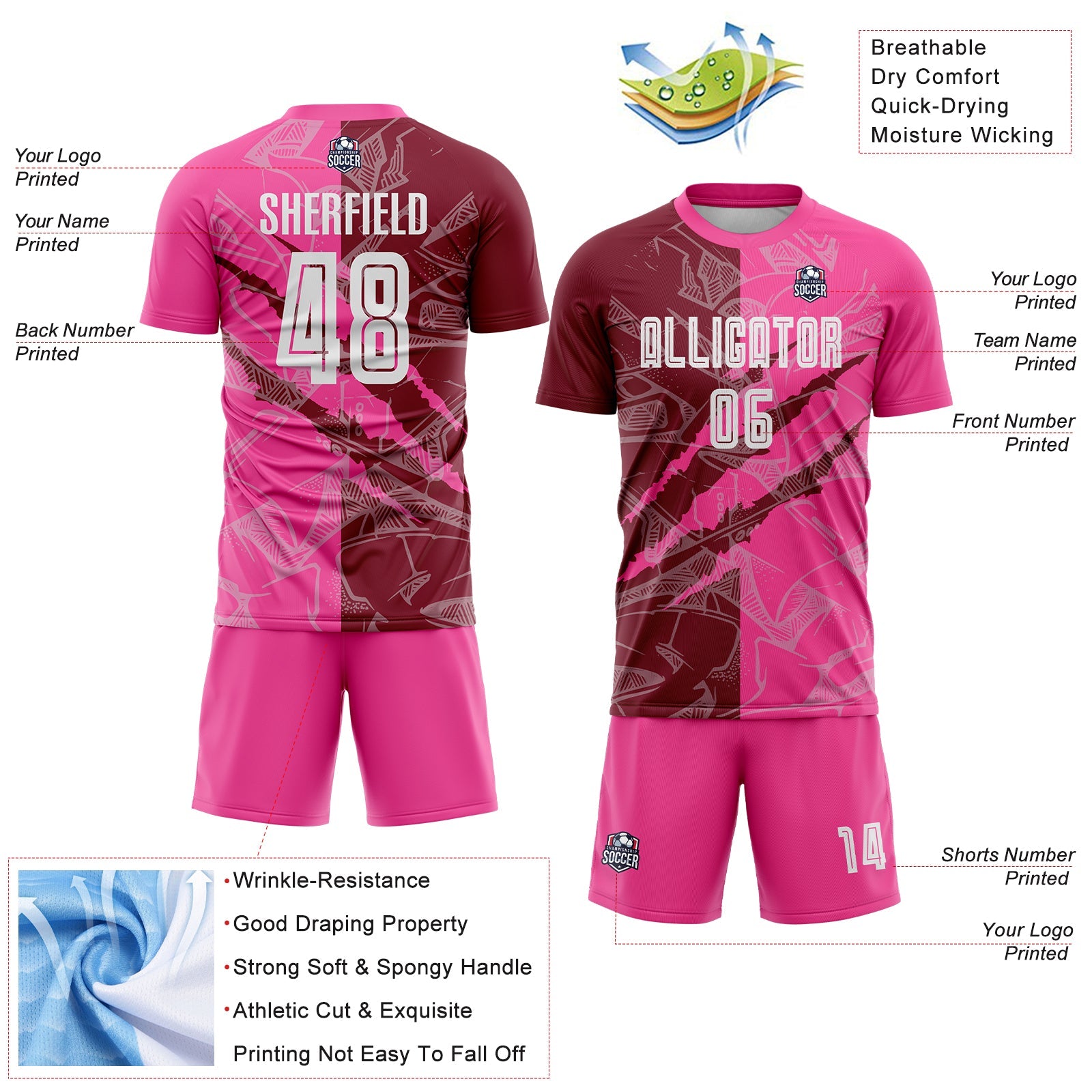 Custom Graffiti Pattern Crimson-Pink Scratch Sublimation Soccer Uniform Jersey - Sky-Custom