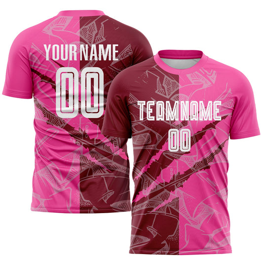 Custom Graffiti Pattern Crimson-Pink Scratch Sublimation Soccer Uniform Jersey - Sky-Custom